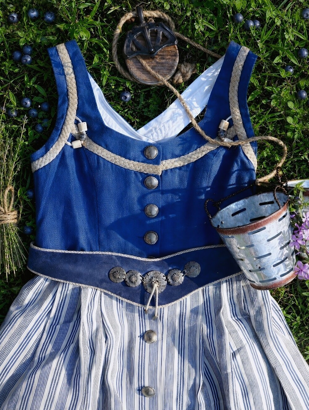 Vintage Dirndl Dress with Belt, Cottagecore, Whimsy, Bavarian Dress